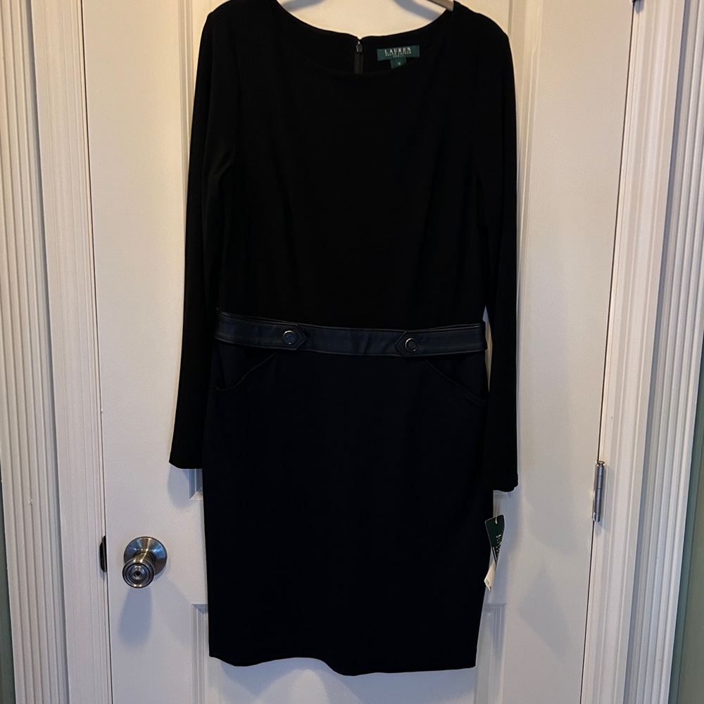 Elegant Navy Dress with Leather Accents